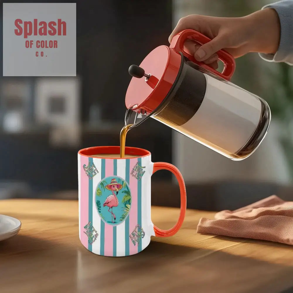 Mahjong Mug Gift Tropical Flamingo Pink Teal Preppy Striped Mahj Mug Gift Drinkware