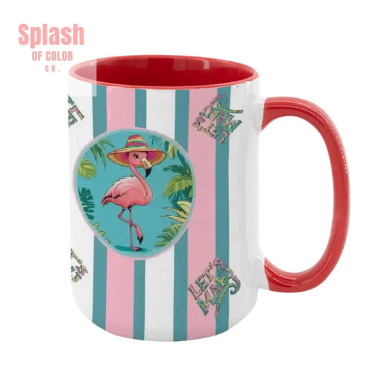 Mahjong Mug Gift, Tropical Flamingo, Pink Teal Preppy Striped Mahj Mug Gift - Splash of Color co.