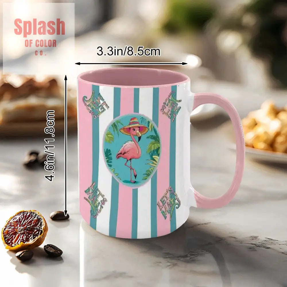 Mahjong Mug Gift Tropical Flamingo Pink Teal Preppy Striped Mahj Mug Gift Drinkware