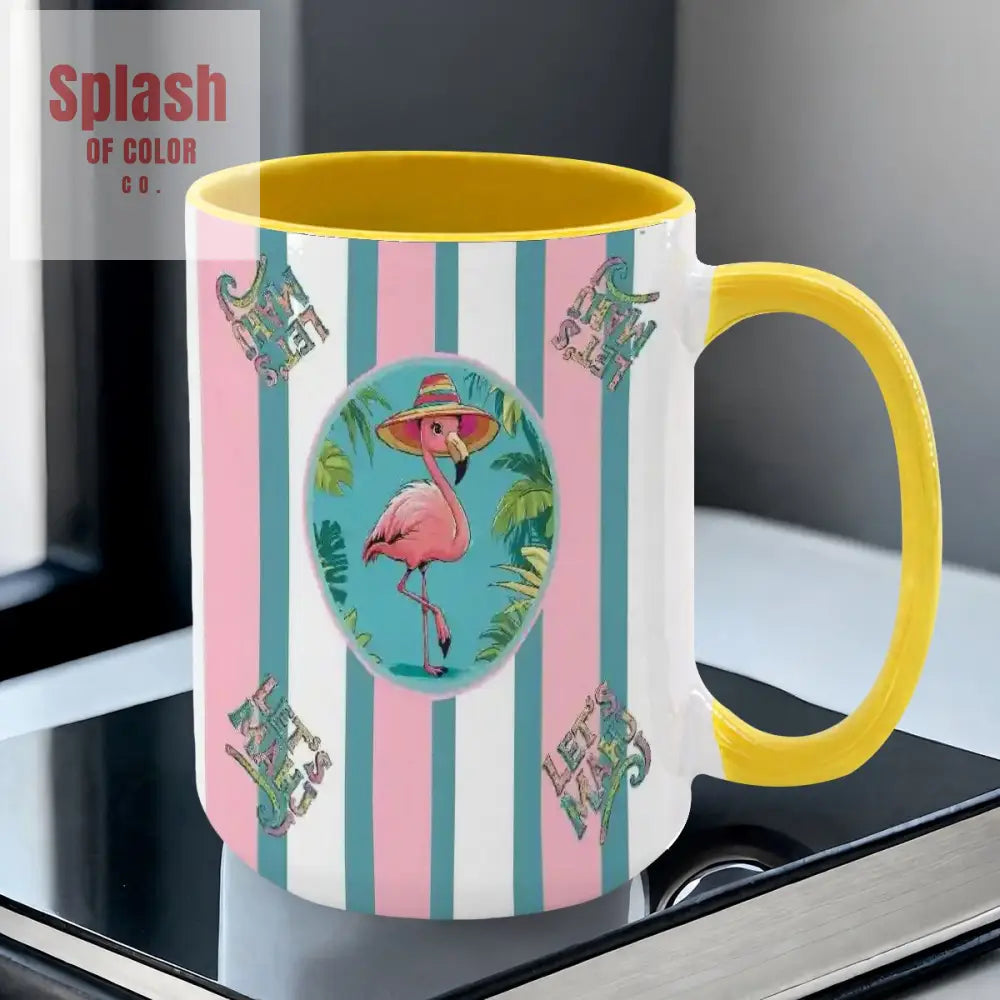Mahjong Mug Gift Tropical Flamingo Pink Teal Preppy Striped Mahj Mug Gift Drinkware