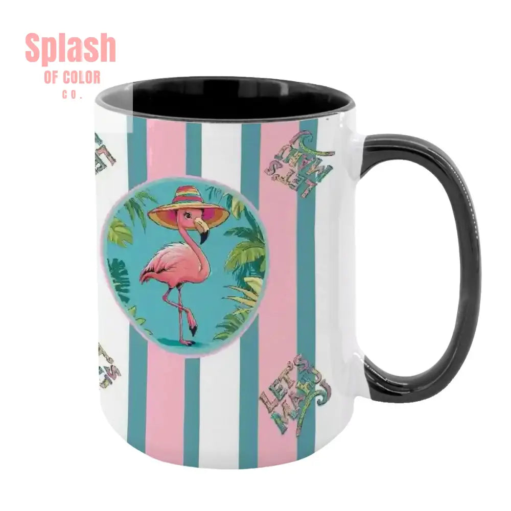 Mahjong Mug Gift Tropical Flamingo Pink Teal Preppy Striped Mahj Mug Gift Black / One Size Drinkware