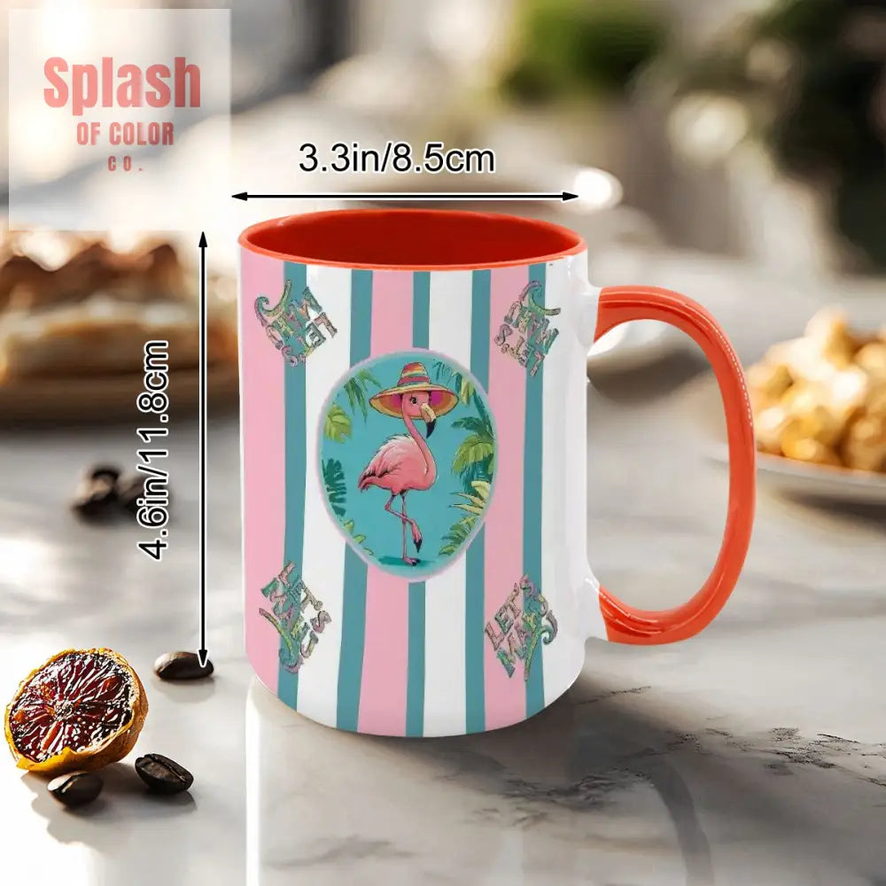 Mahjong Mug Gift Tropical Flamingo Pink Teal Preppy Striped Mahj Mug Gift Drinkware