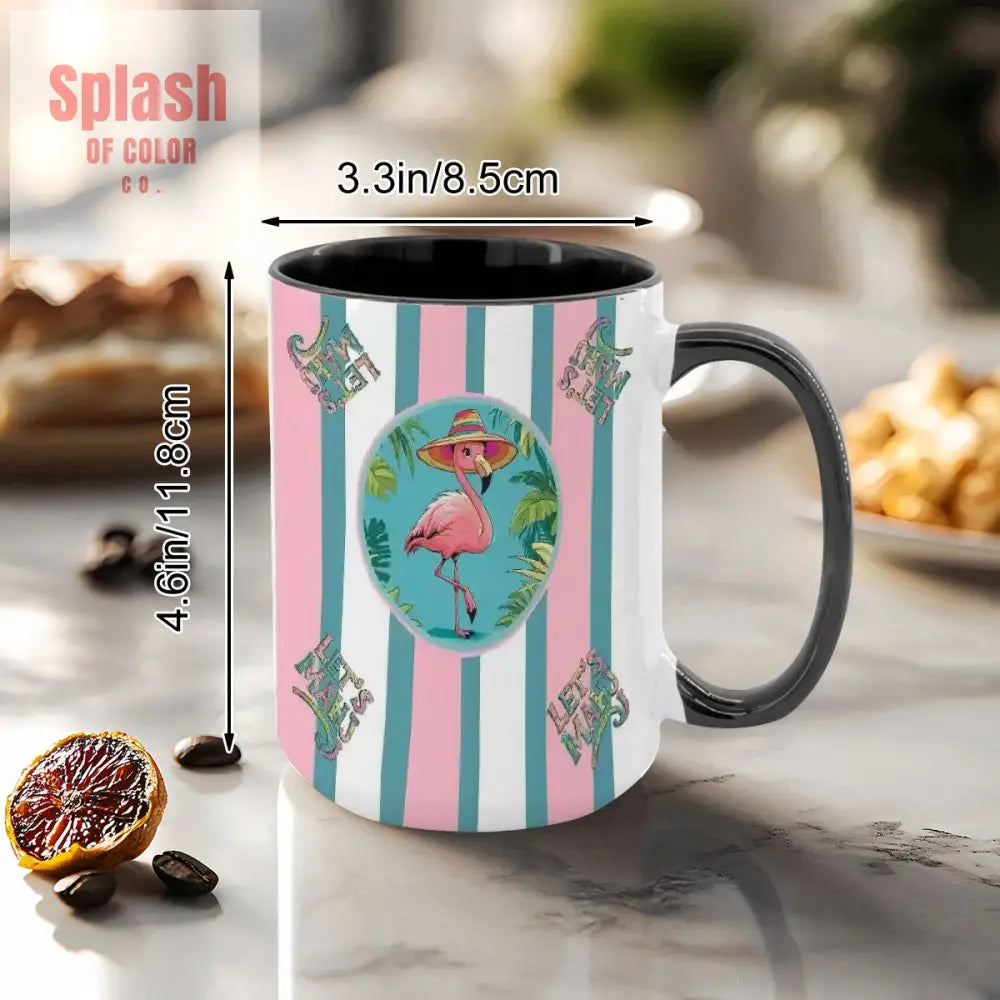 Mahjong Mug Gift Tropical Flamingo Pink Teal Preppy Striped Mahj Mug Gift Drinkware