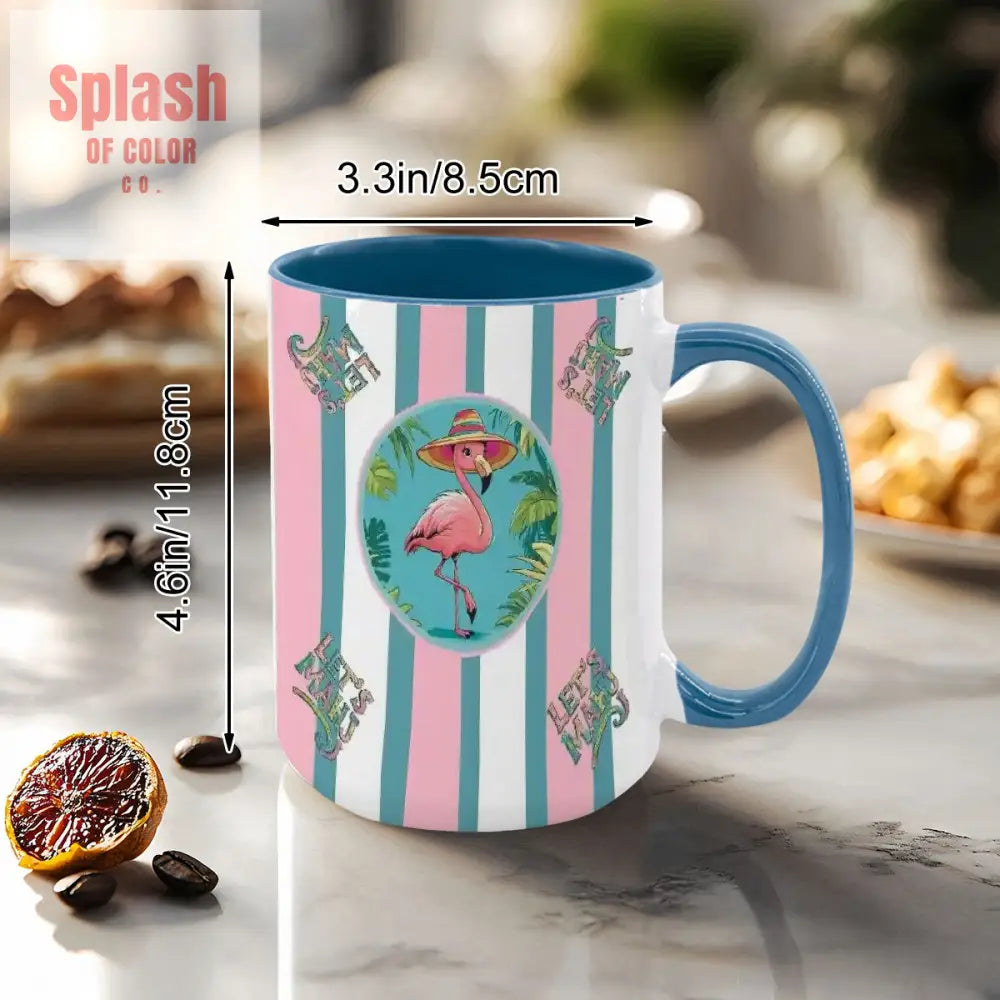 Mahjong Mug Gift Tropical Flamingo Pink Teal Preppy Striped Mahj Mug Gift Drinkware