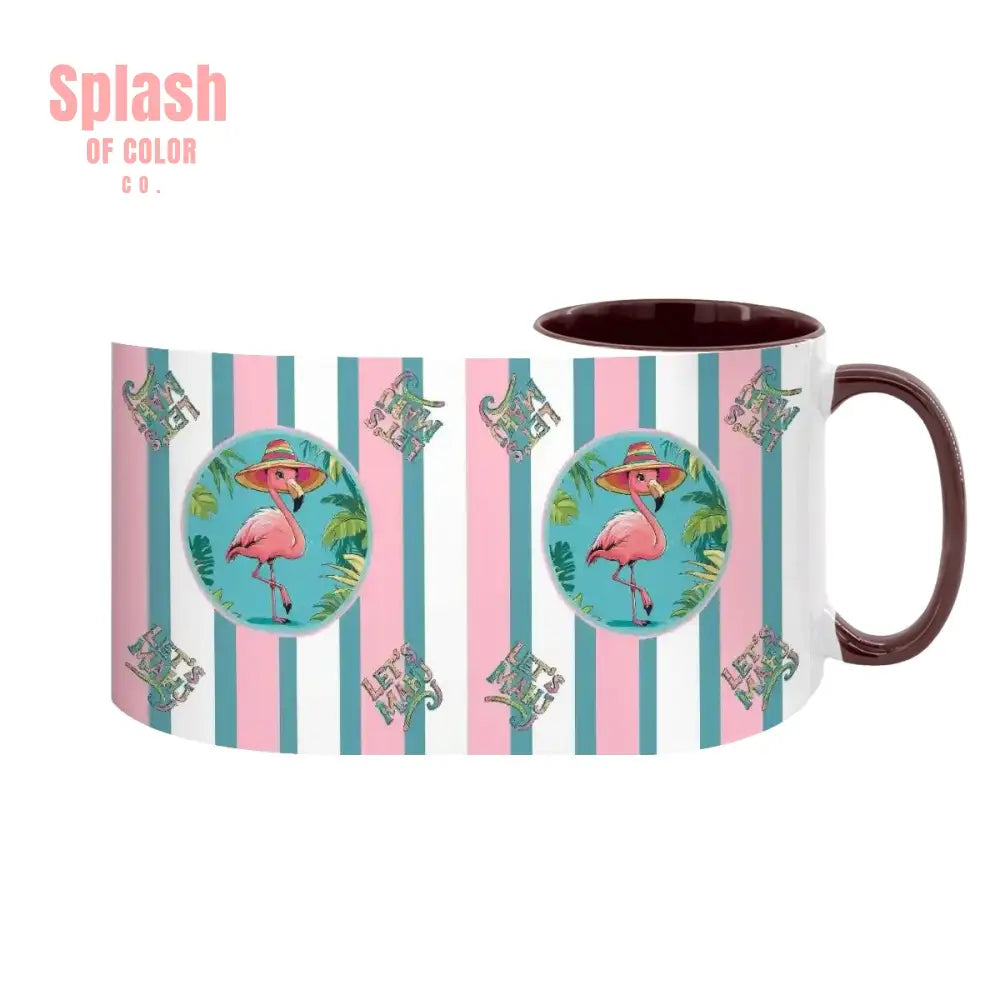 Mahjong Mug Gift Tropical Flamingo Pink Teal Preppy Striped Mahj Mug Gift Drinkware