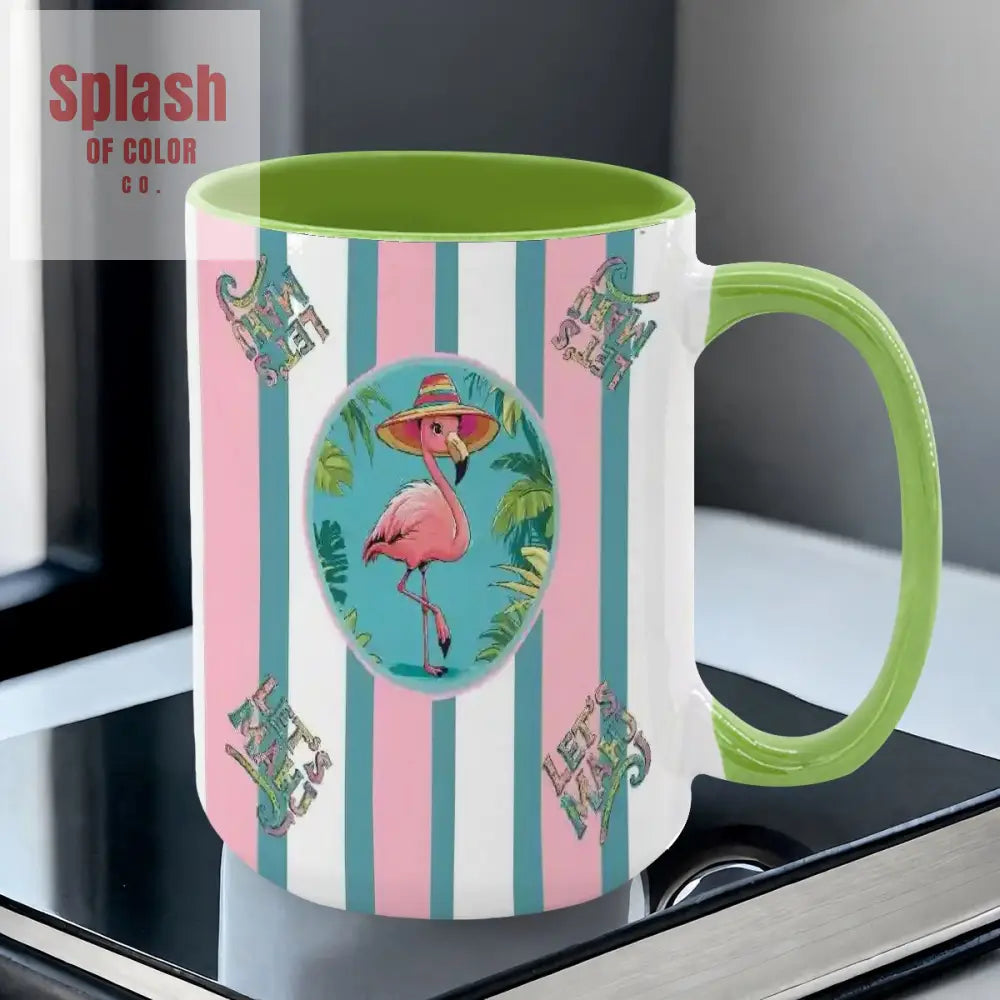 Mahjong Mug Gift Tropical Flamingo Pink Teal Preppy Striped Mahj Mug Gift Drinkware