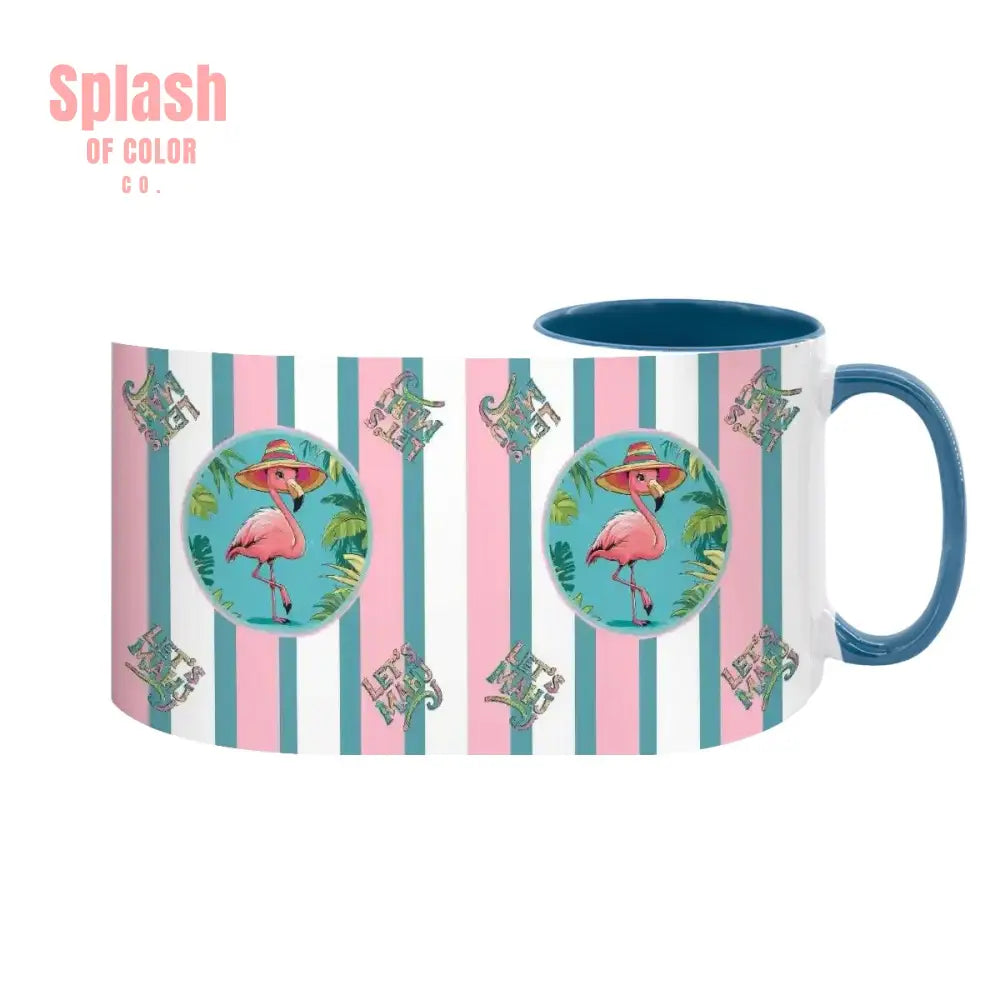 Mahjong Mug Gift Tropical Flamingo Pink Teal Preppy Striped Mahj Mug Gift Drinkware