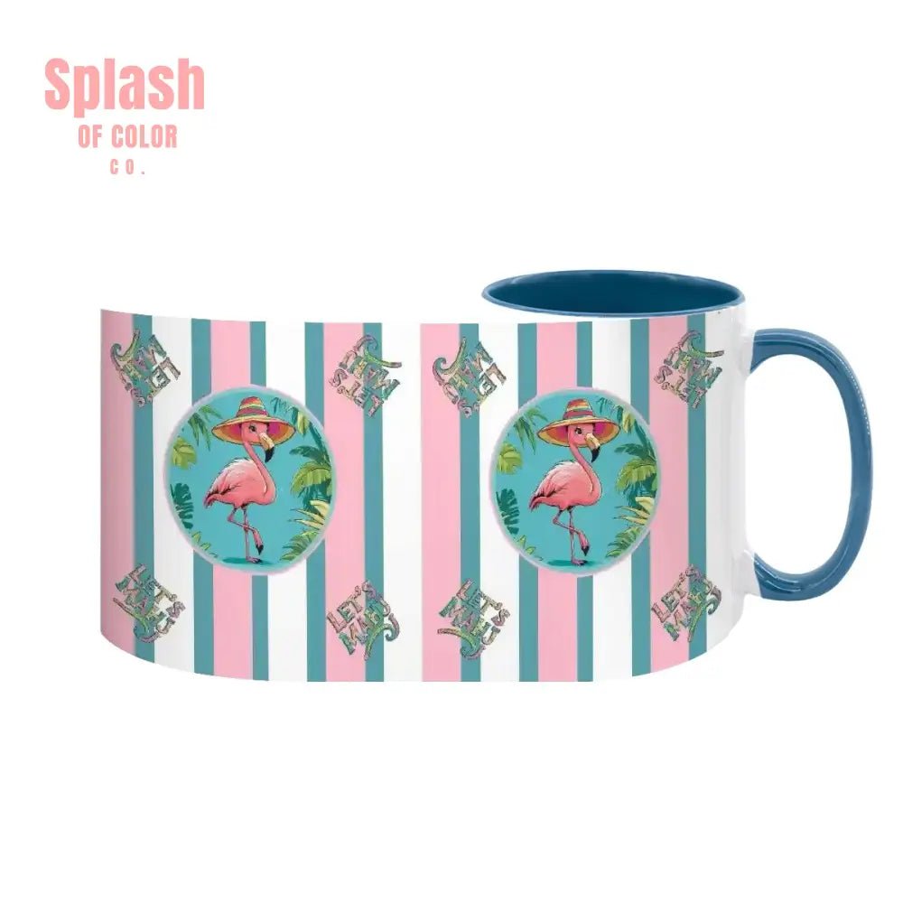 Mahjong Mug Gift, Tropical Flamingo, Pink Teal Preppy Striped Mahj Mug Gift - Splash of Color co.