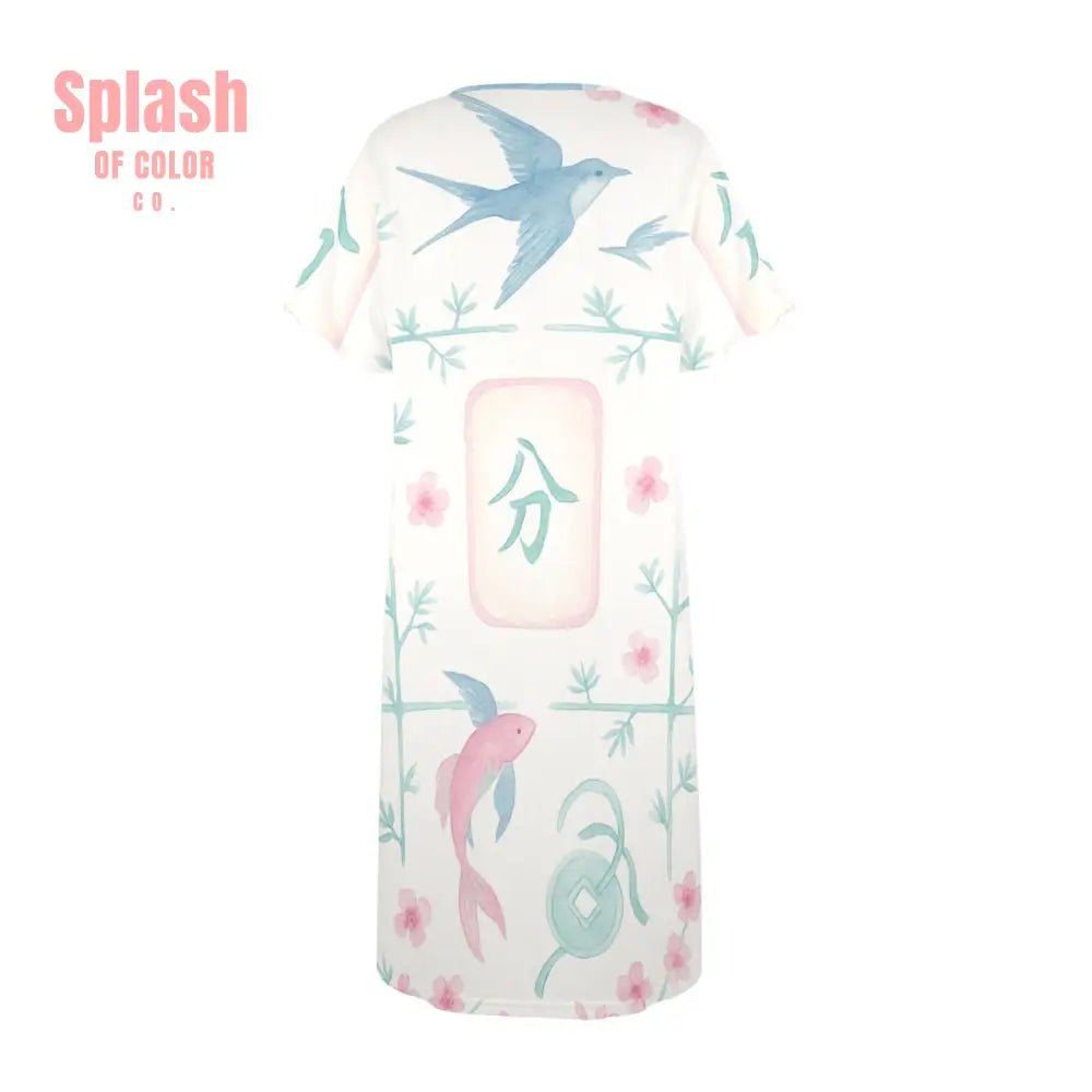 Mahjong Muumuu Dress Pastel Pink Blue Fun Wear Mahj Lover Gift Pajamas