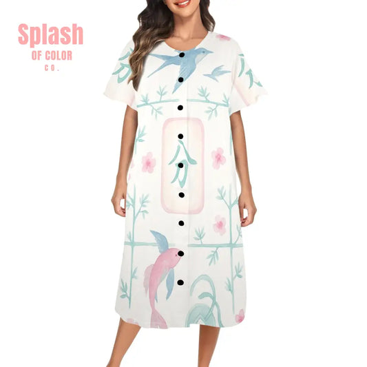 Mahjong Muumuu Dress Pastel Pink Blue Fun Wear Mahj Lover Gift XS Pajamas