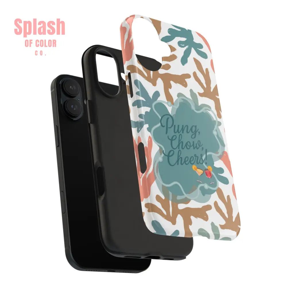 Mahjong Phone Case, Coral Cheerful Design, Pung Chow Cheers Mahj Gift - Splash of Color co.