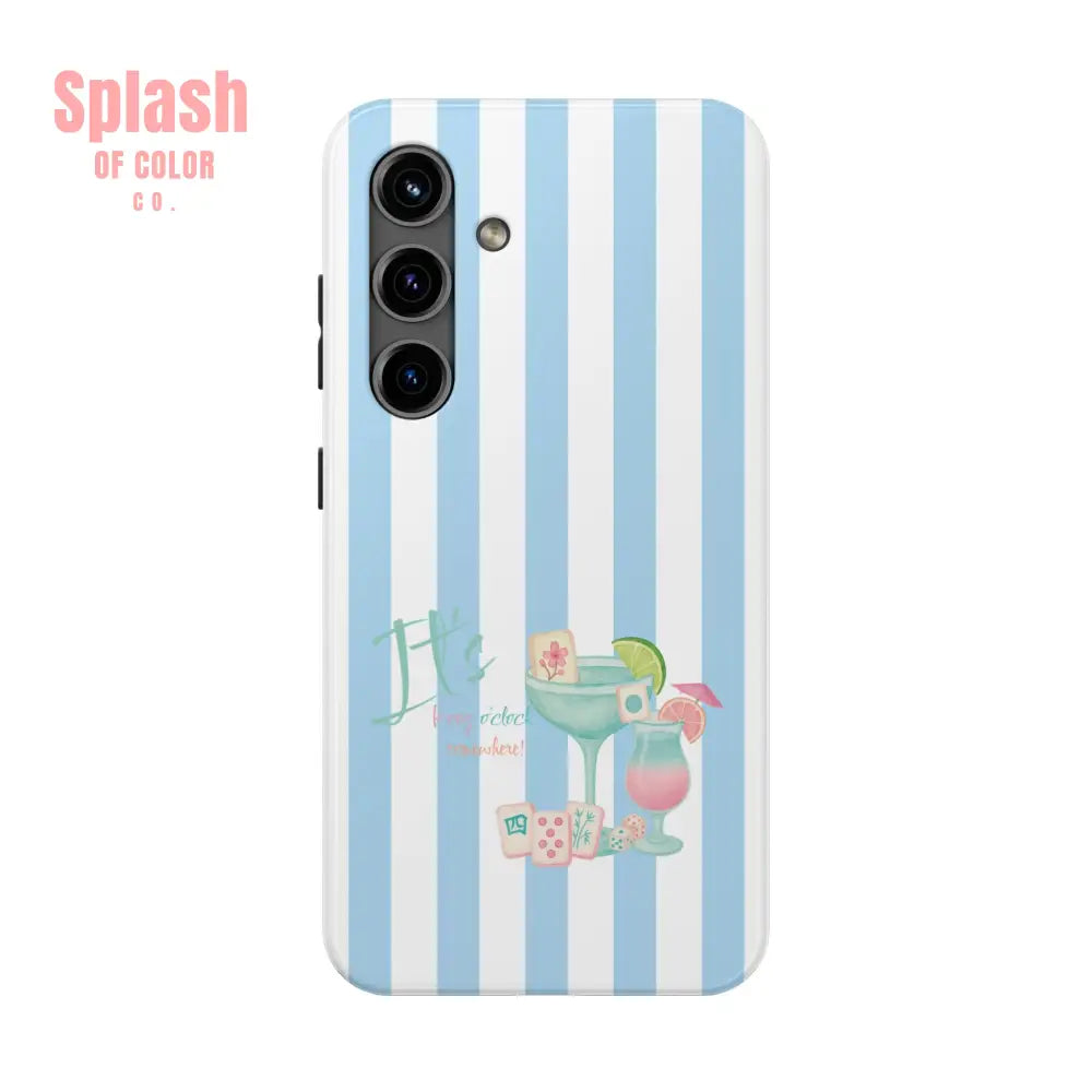 Mahjong Phone Case Funny It’s Kong O’ Clock Somewhere Blue White Preppy Style Samsung Galaxy S24 Phone Case