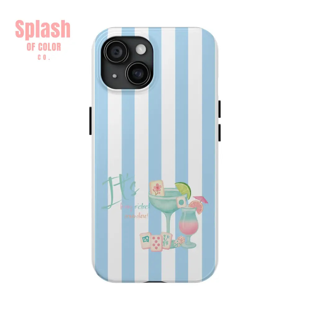 Mahjong Phone Case Funny It’s Kong O’ Clock Somewhere Blue White Preppy Style iPhone 15 Phone Case