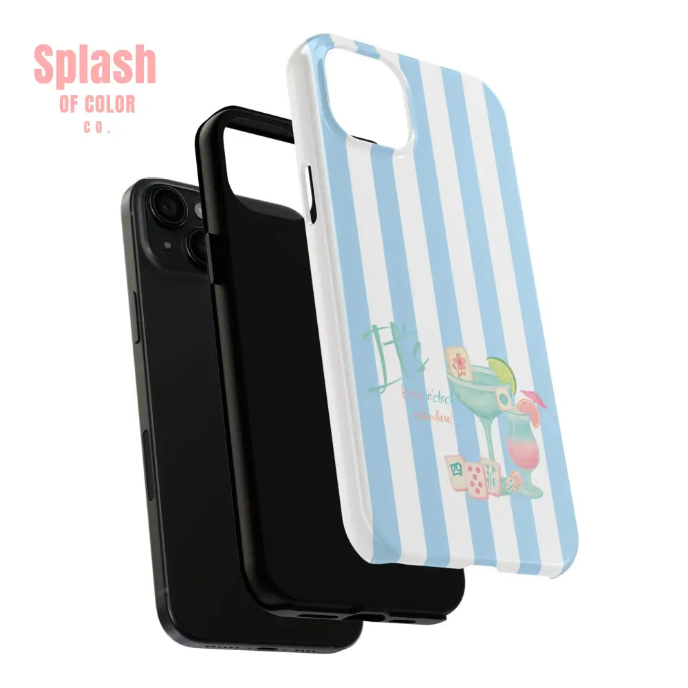 Mahjong Phone Case Funny It’s Kong O’ Clock Somewhere Blue White Preppy Style Phone Case