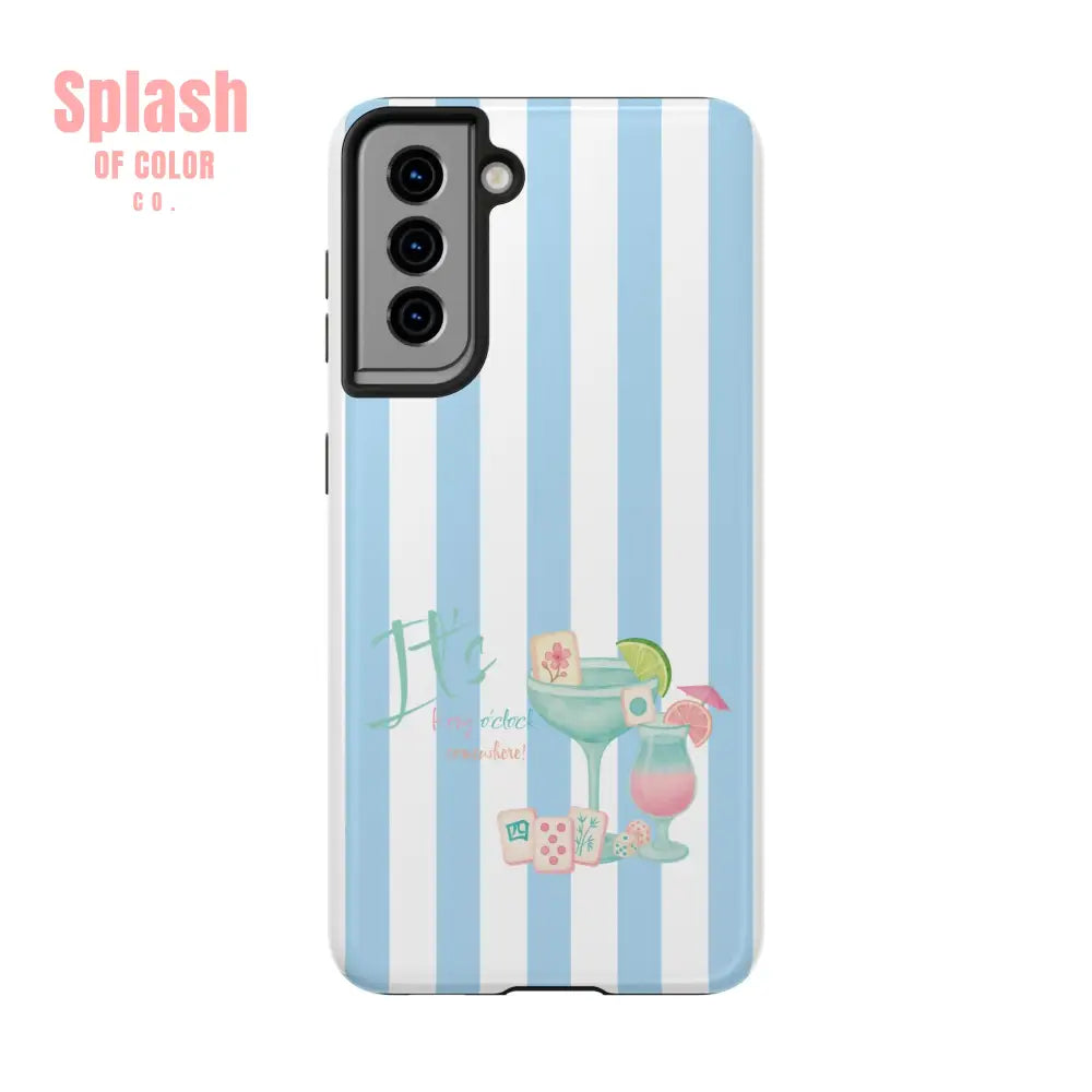 Mahjong Phone Case Funny It’s Kong O’ Clock Somewhere Blue White Preppy Style Samsung Galaxy S21 Phone Case