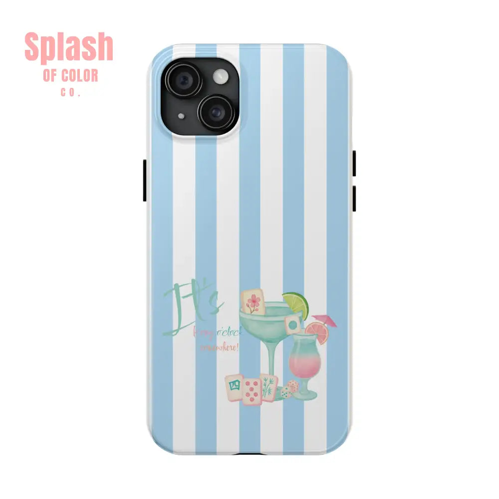 Mahjong Phone Case Funny It’s Kong O’ Clock Somewhere Blue White Preppy Style iPhone 15 Plus Phone Case