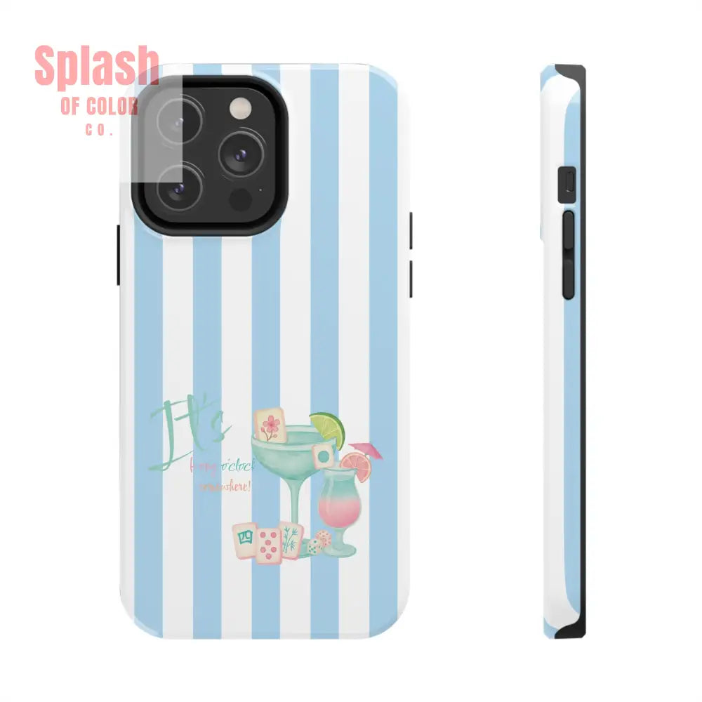 Mahjong Phone Case Funny It’s Kong O’ Clock Somewhere Blue White Preppy Style iPhone 14 Pro Max Phone Case