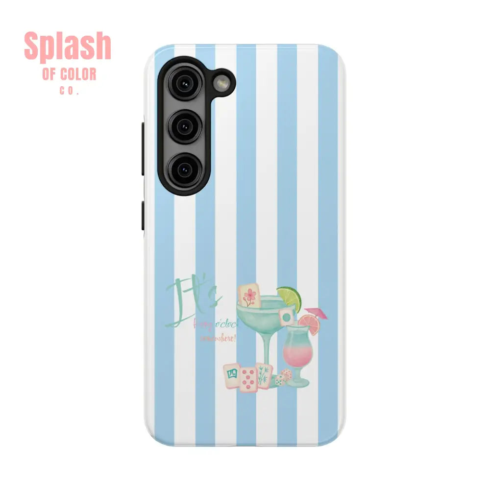 Mahjong Phone Case Funny It’s Kong O’ Clock Somewhere Blue White Preppy Style Samsung Galaxy S23 Phone Case