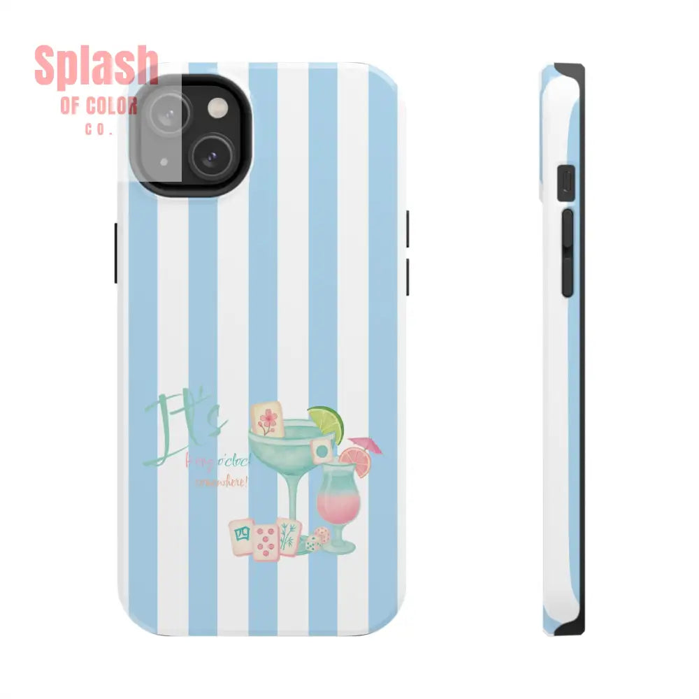 Mahjong Phone Case Funny It’s Kong O’ Clock Somewhere Blue White Preppy Style iPhone 14 Plus Phone Case