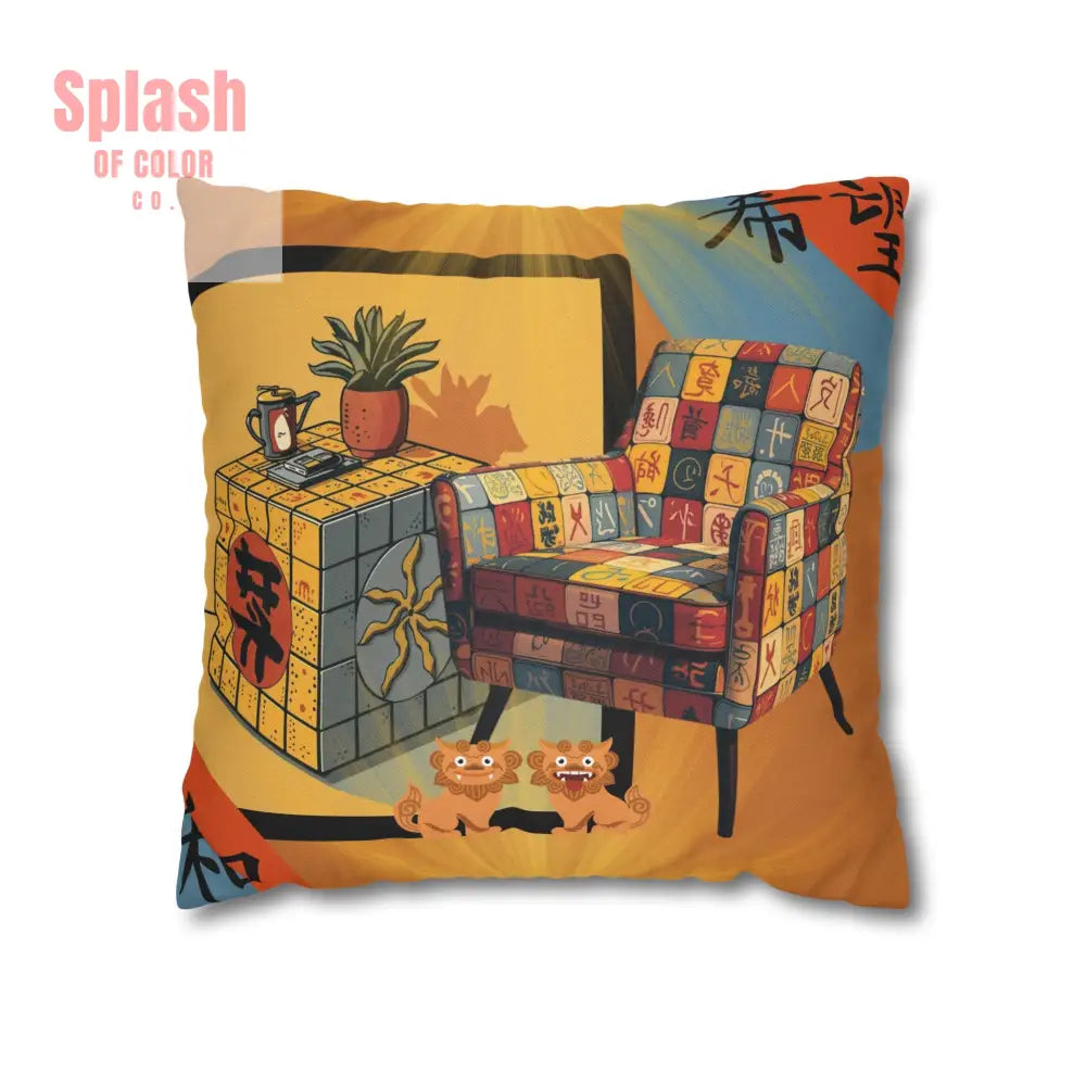 Mahjong Pillow Cover Cozy Sierra Sunset Glow Vibrant Decorative Pillowcase for Cozy Home Decor 16’’ × 16’’ Home Decor