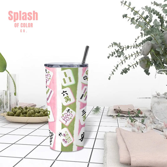 Mahjong Pink Green Mahjong Tiled Fun Designed Stainless Steel Insulated Tumbler One Size Drinkware