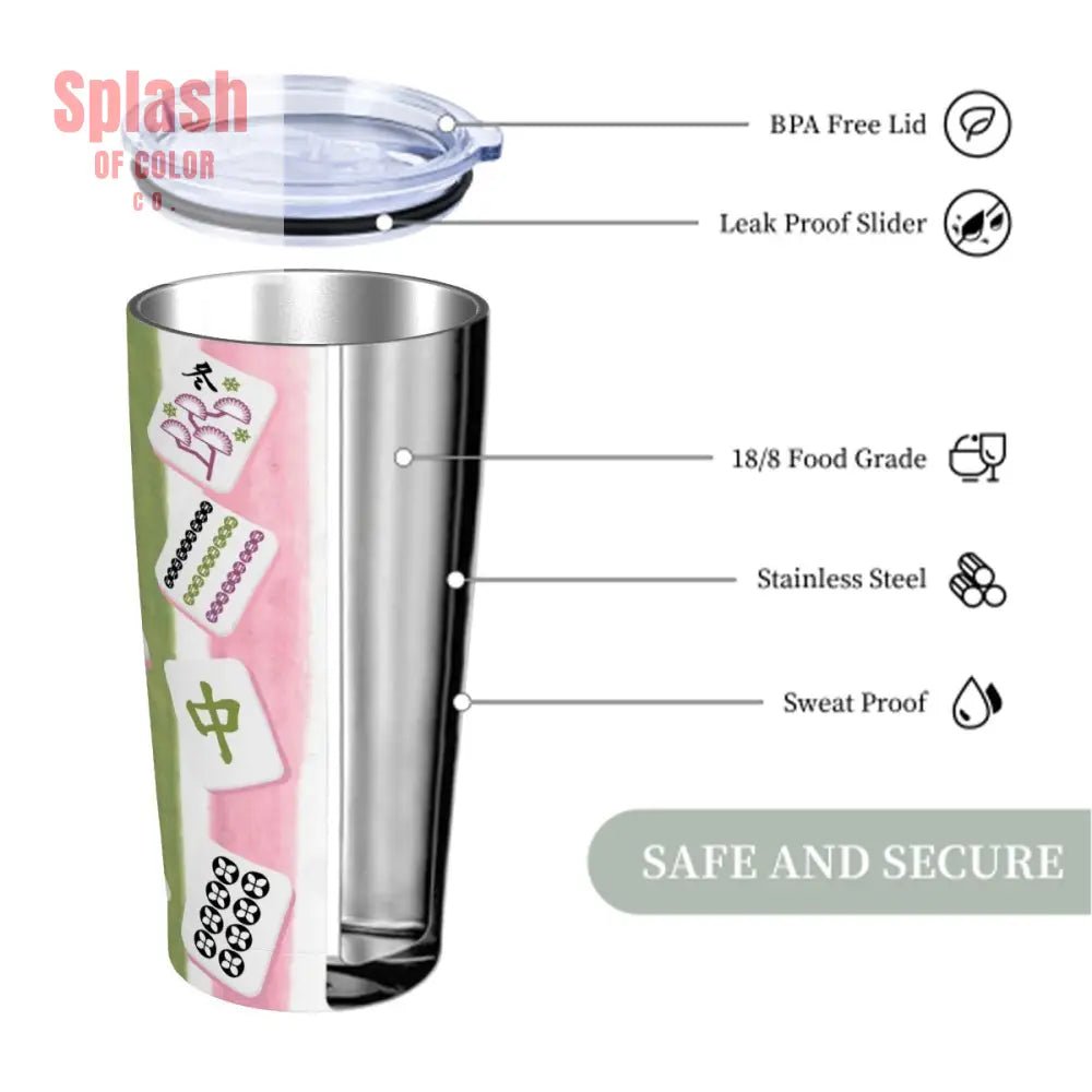 Mahjong Pink Green Mahjong Tiled Fun Designed Stainless Steel Insulated Tumbler One Size Drinkware