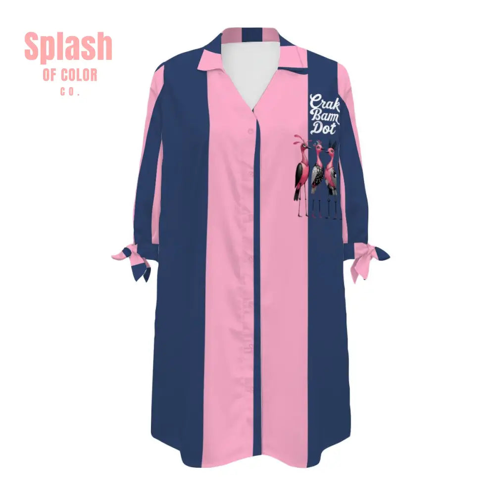Mahjong Preppy Pink Blue Striped Mahj Game Nigh Women’s Cardigan Shirt Three-Quarter Sleeve - Women’s T-shirts