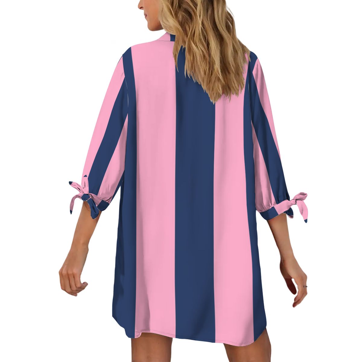 Mahjong Preppy Pink Blue Striped Mahj Game Nigh Women’s Cardigan Shirt Three-Quarter Sleeve - Women’s T-shirts