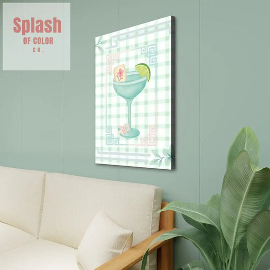 Mahjong Preppy Wall Art, Green Pink Pastel Canvas Art - Splash of Color co.