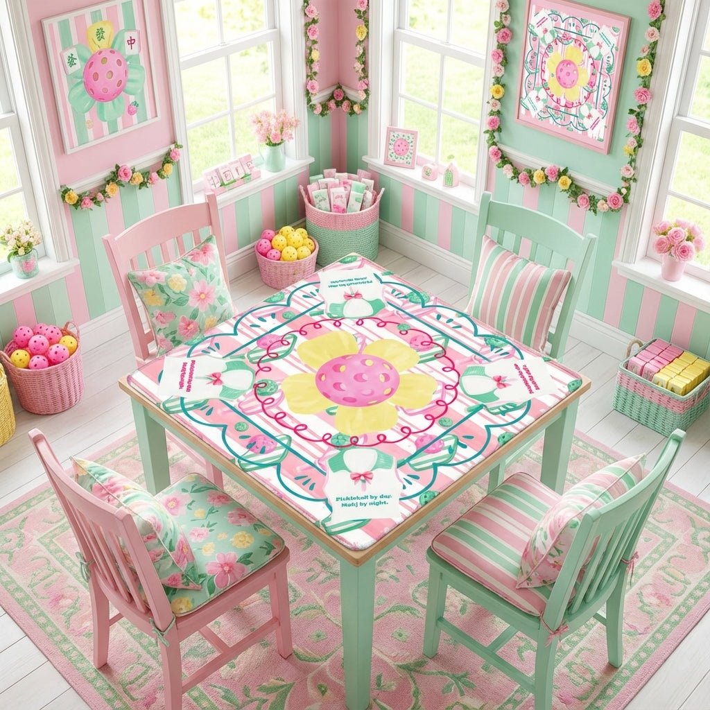 Pickleball By Day, Mahj By Night, Whimsical Fun Mahjong Mat - Splash of Color Co.