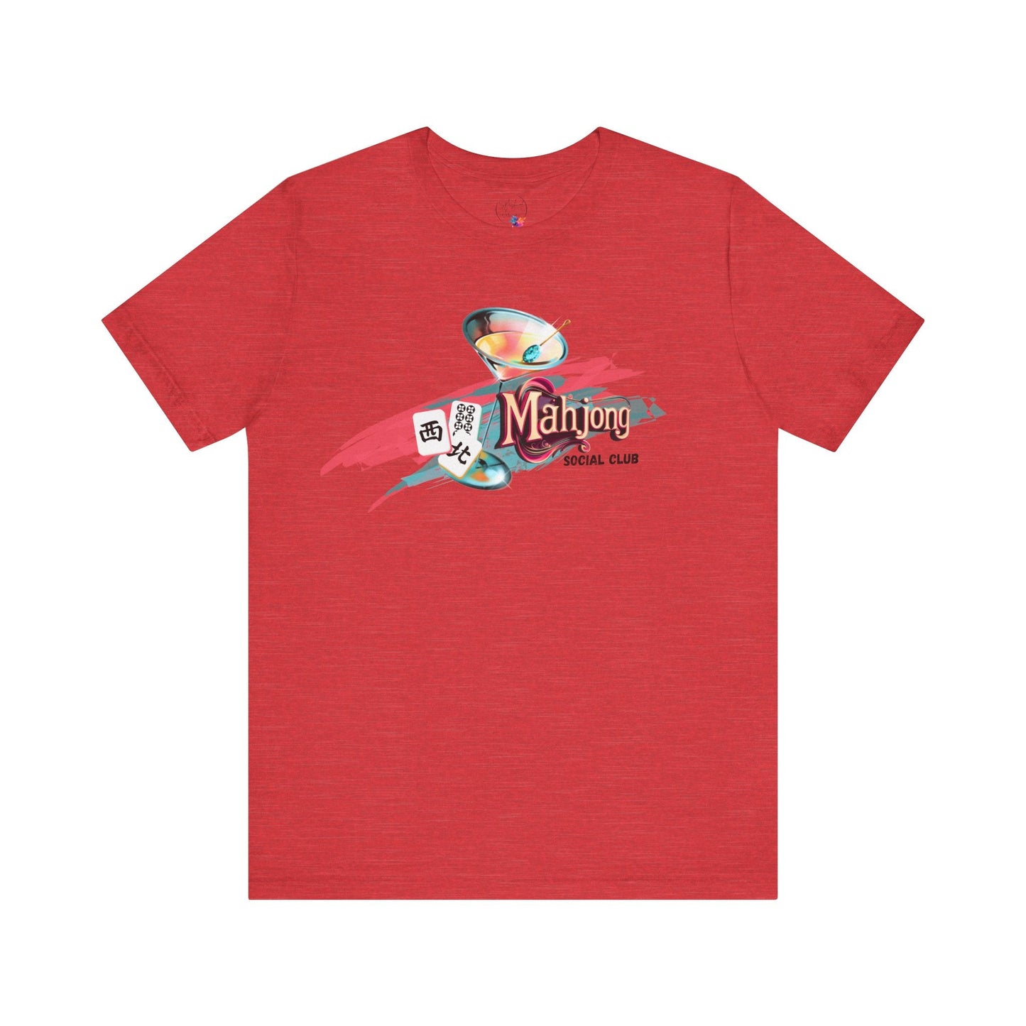 Mahjong Social Club Modern Mahjong Lover’s Shirt MAHJ Gift for Gamers Fun T-shirt Relaxed Fit Clothing - Heather Red