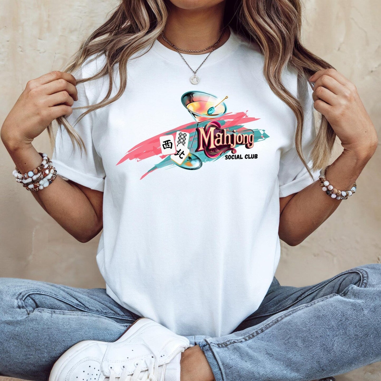 Mahjong Social Club Modern Mahjong Lover’s Shirt MAHJ Gift for Gamers Fun T-shirt Relaxed Fit Clothing - T-Shirt
