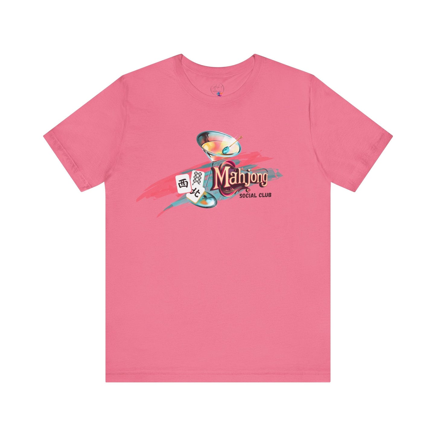 Mahjong Social Club Modern Mahjong Lover’s Shirt MAHJ Gift for Gamers Fun T-shirt Relaxed Fit Clothing - Charity Pink