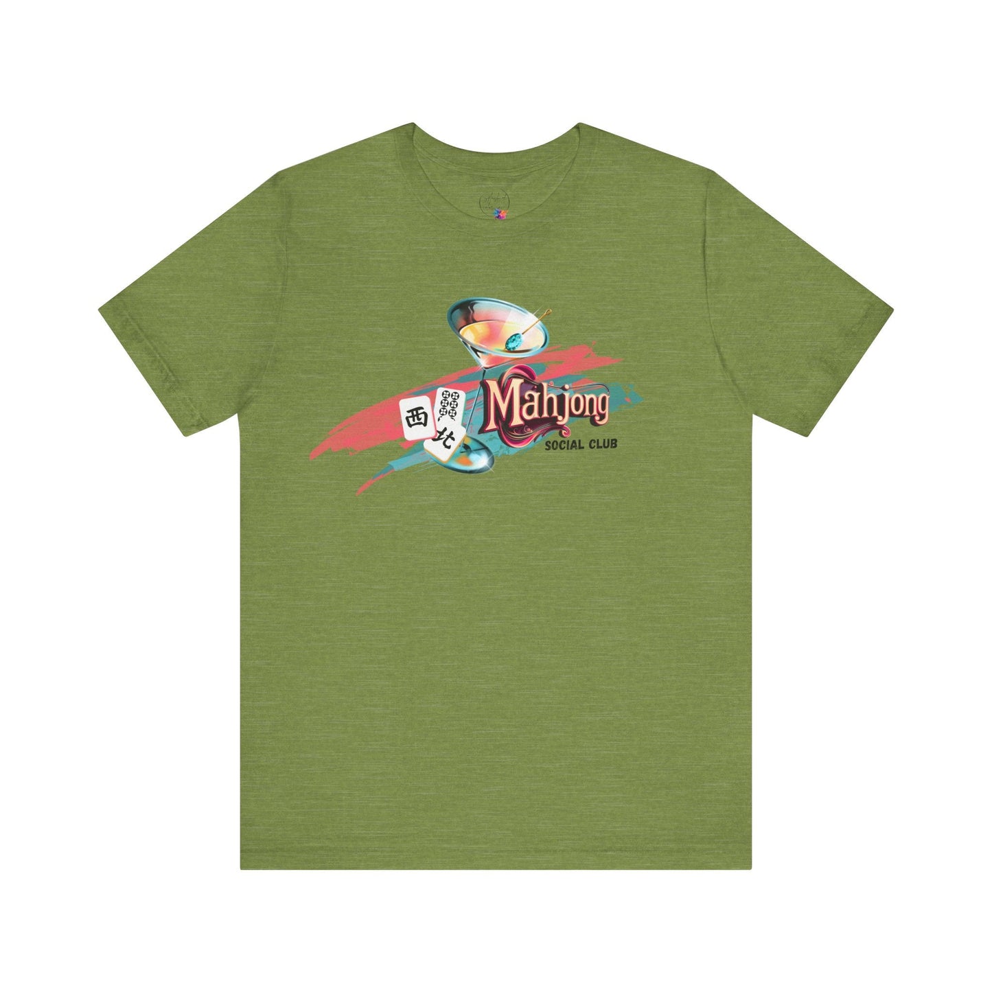 Mahjong Social Club Modern Mahjong Lover’s Shirt MAHJ Gift for Gamers Fun T-shirt Relaxed Fit Clothing - Heather Green