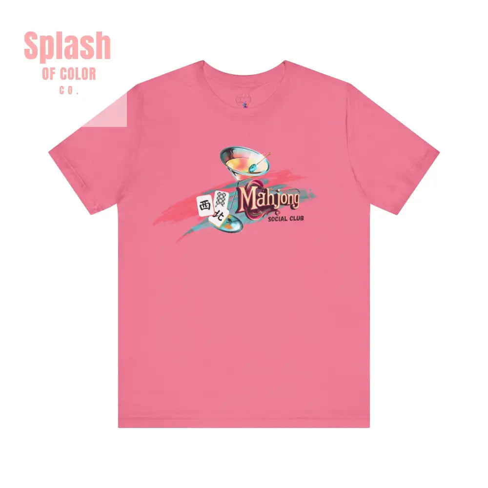 Mahjong Social Club Modern Mahjong Lover’s Shirt MAHJ Gift for Gamers Fun T-shirt Relaxed Fit Clothing - Charity Pink