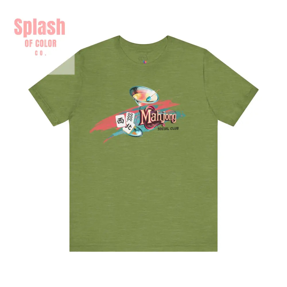 Mahjong Social Club Modern Mahjong Lover’s Shirt MAHJ Gift for Gamers Fun T-shirt Relaxed Fit Clothing - Heather Green
