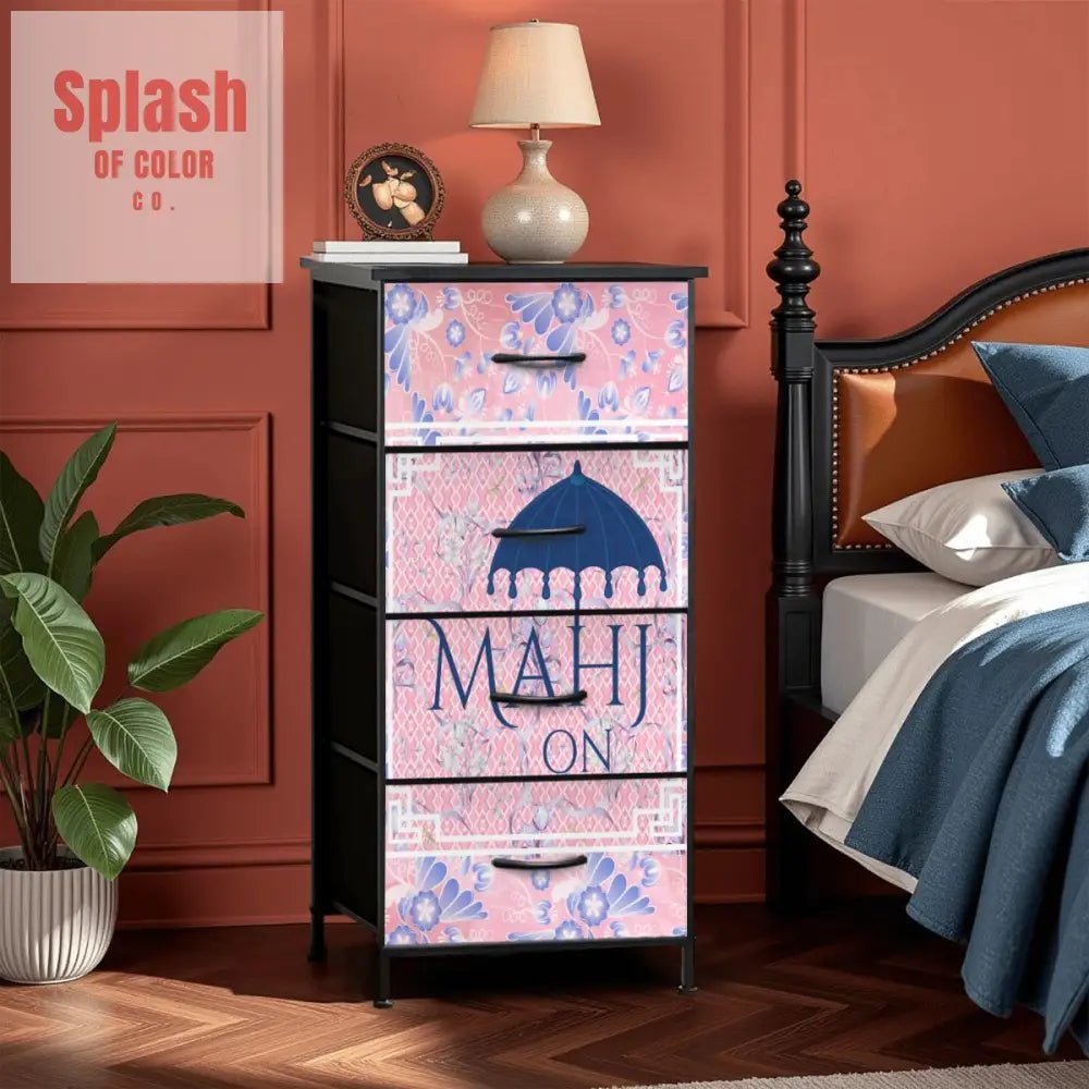 Mahjong Storage 4 - Drawer Dresser, Pink Blue Asian Designed Mahj - Splash of Color co.