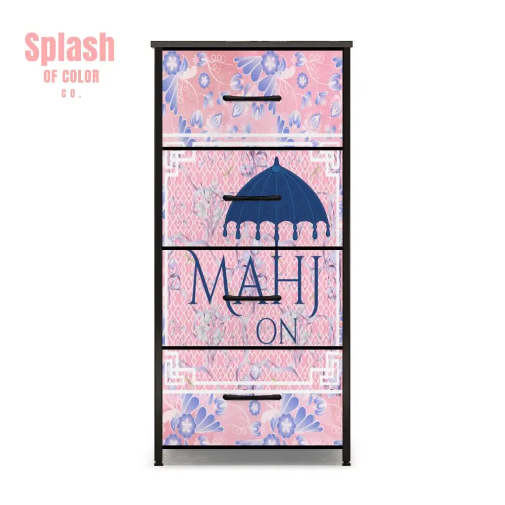 Mahjong Storage 4 - Drawer Dresser, Pink Blue Asian Designed Mahj - Splash of Color co.