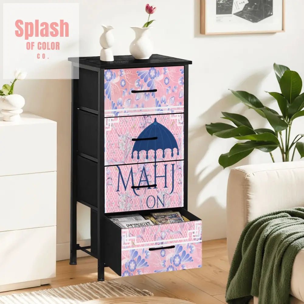 Mahjong Storage 4 - Drawer Dresser, Pink Blue Asian Designed Mahj - Splash of Color co.
