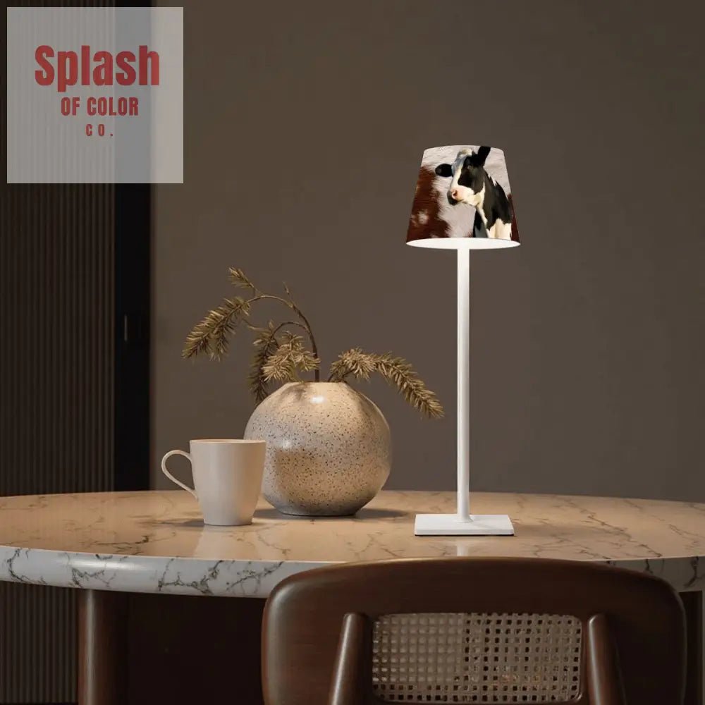 Mahjong Table Mat Lamp, Cow Print And Funny Cow Rustic Style LED Cordless Table Lamp - Splash of Color co.