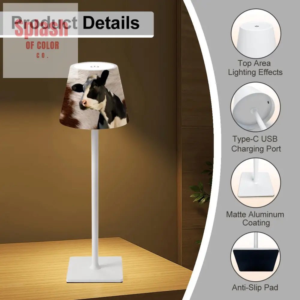 Mahjong Table Mat Lamp, Cow Print And Funny Cow Rustic Style LED Cordless Table Lamp - Splash of Color co.
