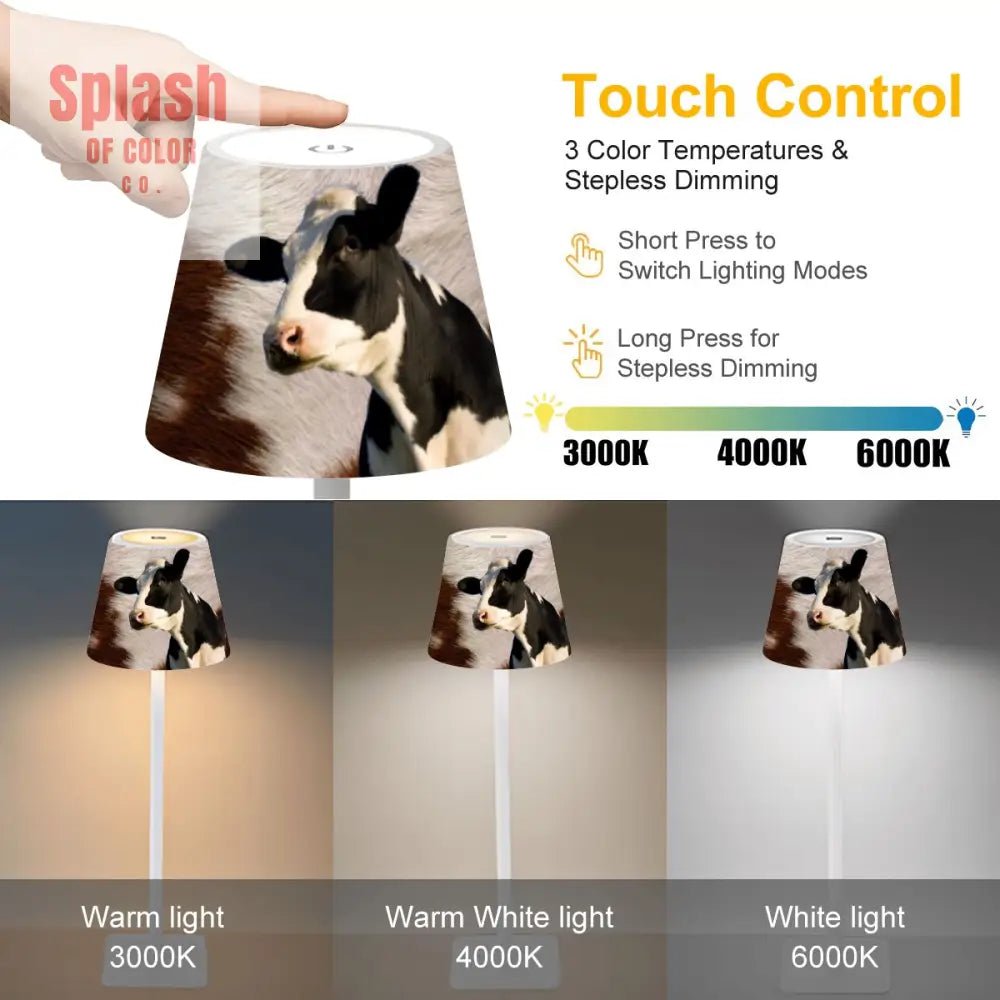 Mahjong Table Mat Lamp, Cow Print And Funny Cow Rustic Style LED Cordless Table Lamp - Splash of Color co.