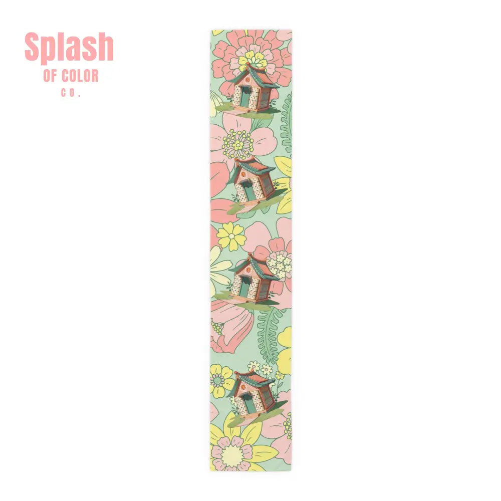 Mahjong Table Runner Whimsical Floral Cottage Table Runner Mahjong House Design 16’’ × 90’’ / Polyester Home Decor