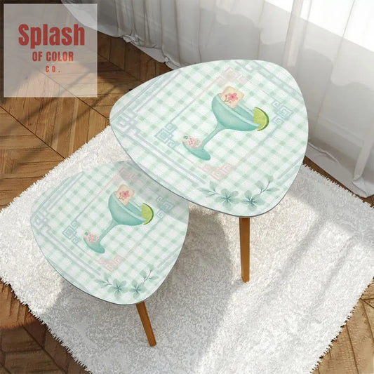 Mahjong Table Watercolor Cocktail Whimsical Mahj Tiles Triangle Coffee Table Set of 2 One Size Home Accessories