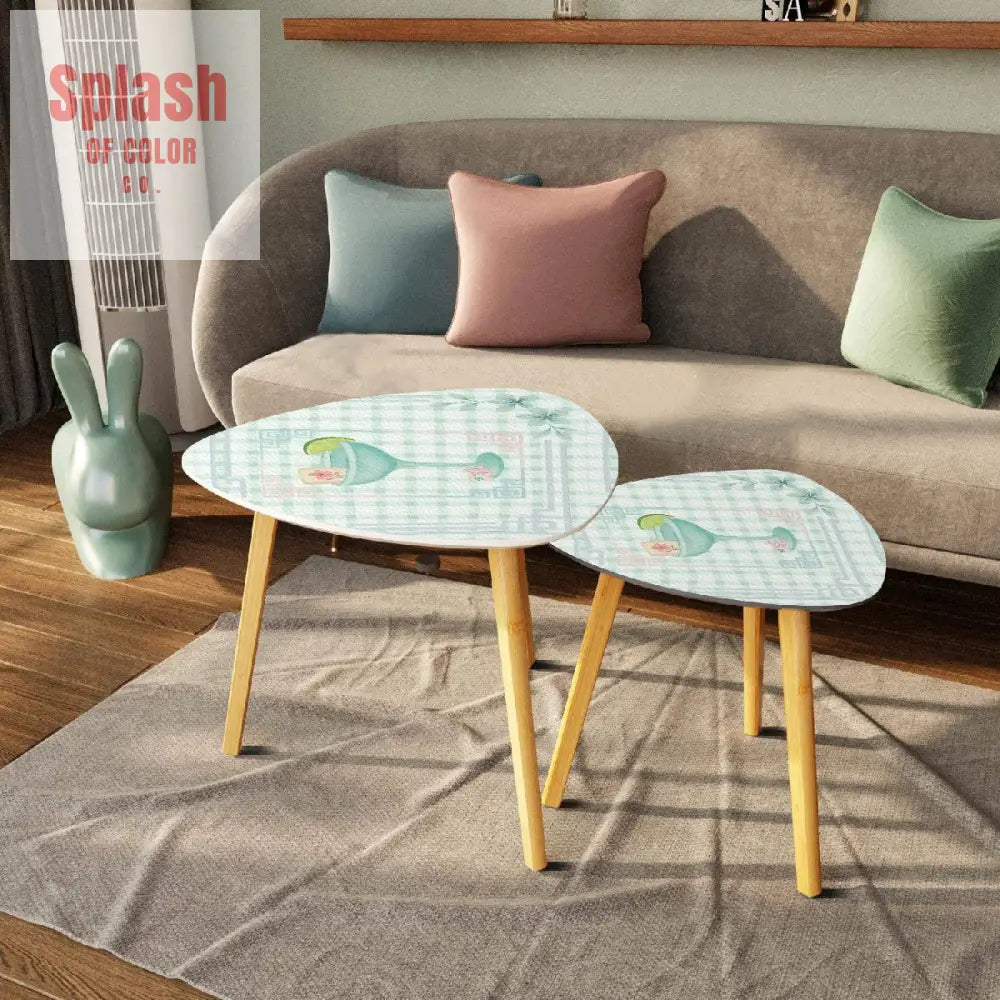 Mahjong Table Watercolor Cocktail Whimsical Mahj Tiles Triangle Coffee Table Set of 2 One Size Home Accessories