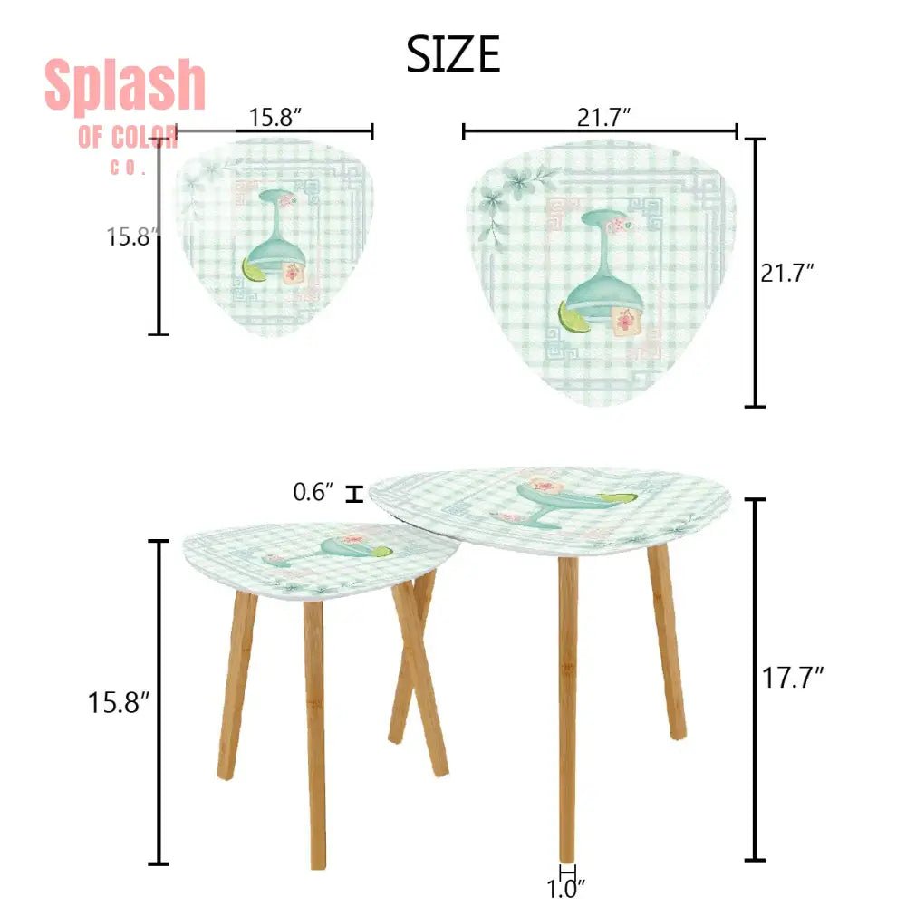 Mahjong Table Watercolor Cocktail Whimsical Mahj Tiles Triangle Coffee Table Set of 2 One Size Home Accessories