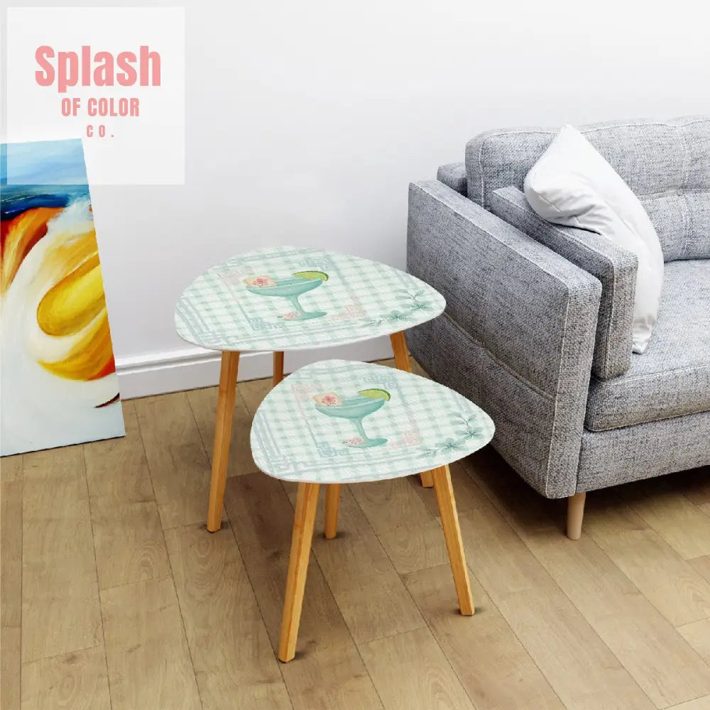 Mahjong Table Watercolor Cocktail Whimsical Mahj Tiles Triangle Coffee Table Set of 2 One Size Home Accessories
