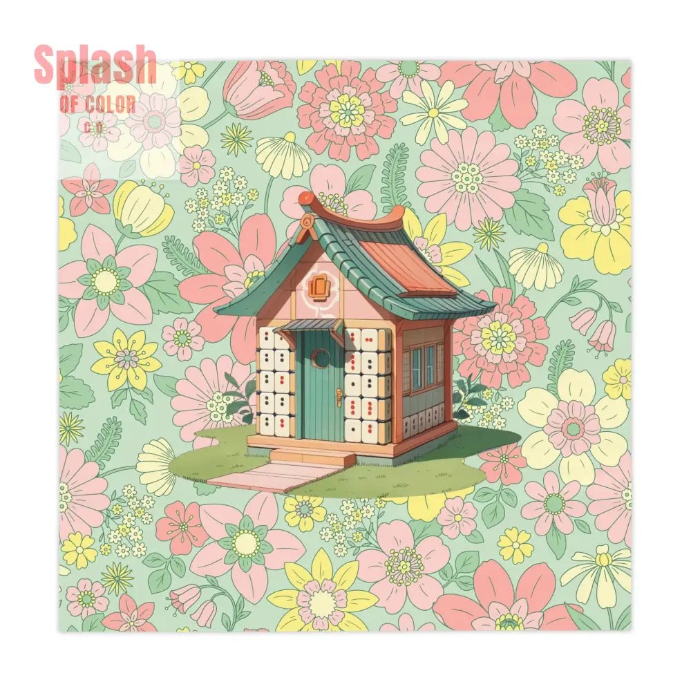 Mahjong Tablecloth Floral Heritage Blooming Cottage Green, Pink Mahj Entertaining Tableware - Splash of Color co.