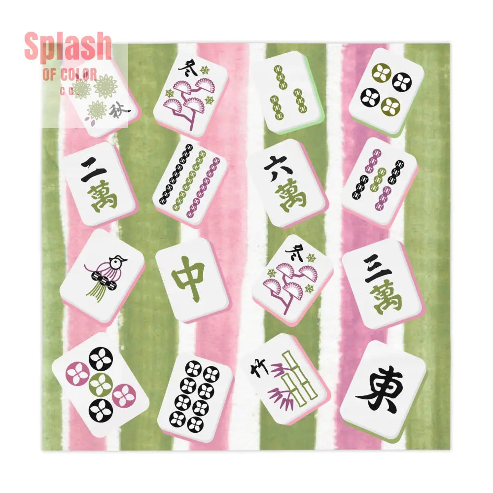 Mahjong Tablecloth for Game Nights,Game Table Cover Pink Green Mahj Tiles Colorful Party Tablecloth Holiday Gift Idea