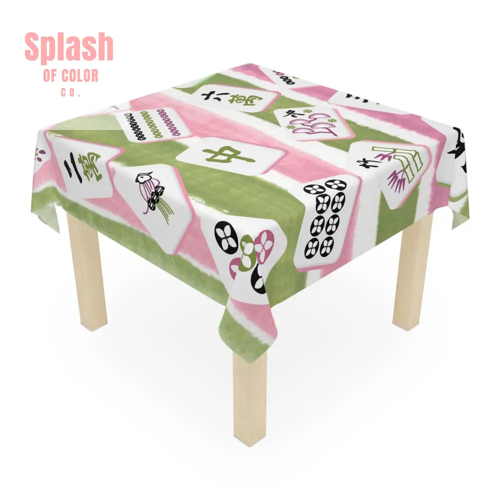 Mahjong Tablecloth for Game Nights,Game Table Cover Pink Green Mahj Tiles Colorful Party Tablecloth Holiday Gift Idea